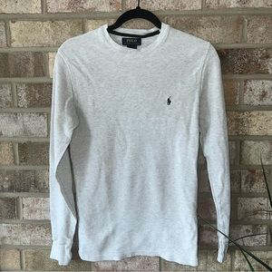 Light Gray Ribbed 100% Cotton POLO Ralph Lauren Mens Long Sleeve Shirt Small